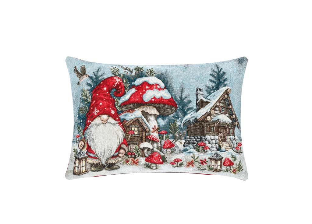 Federa Cuscino Arredo Casa Fodera Tessuto Cinigliato Fantasie Natalizie Made Italy - 40x60 - Elfo Fungo
