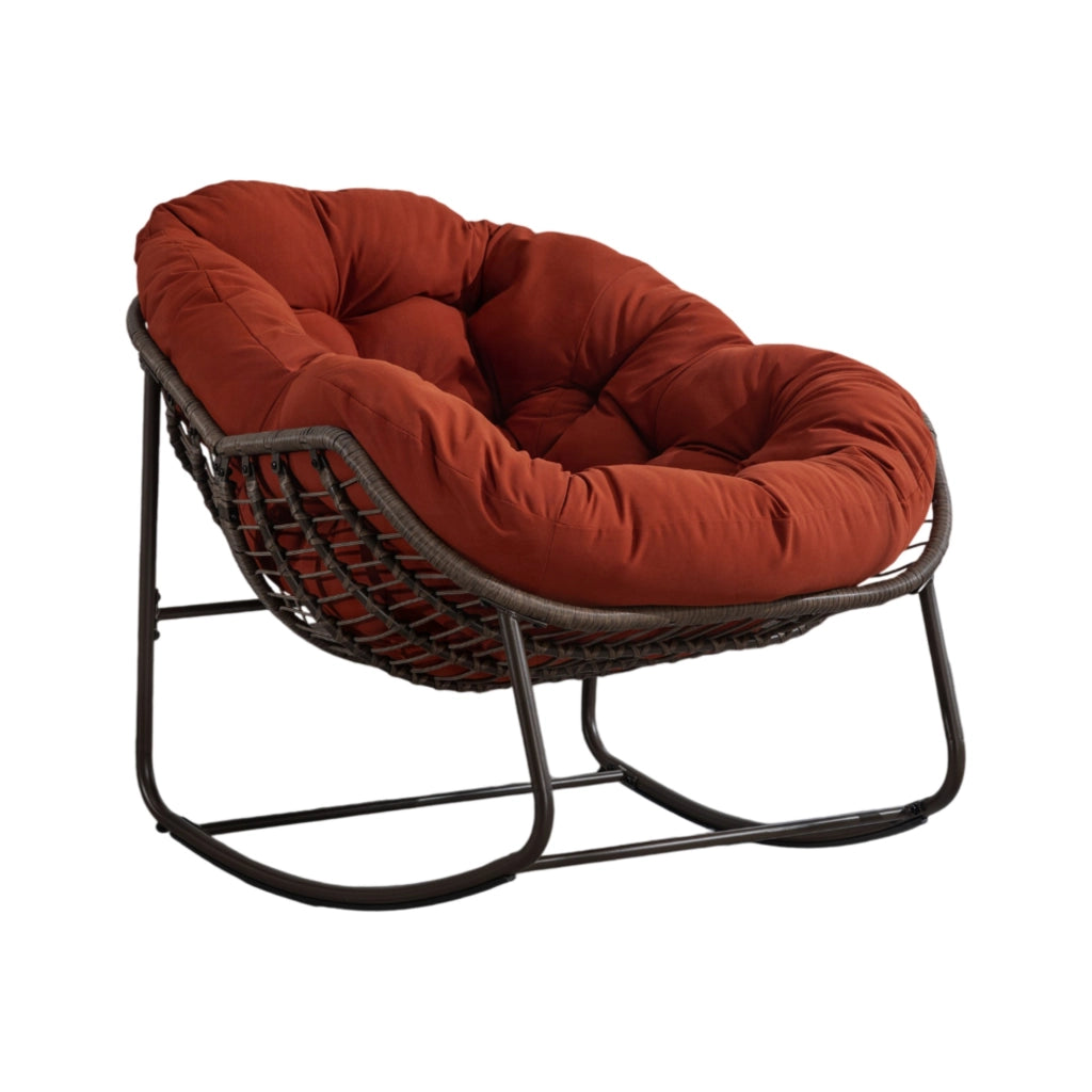 Sedia a dondolo da esterno in rattan arancione 78x106x90 cm