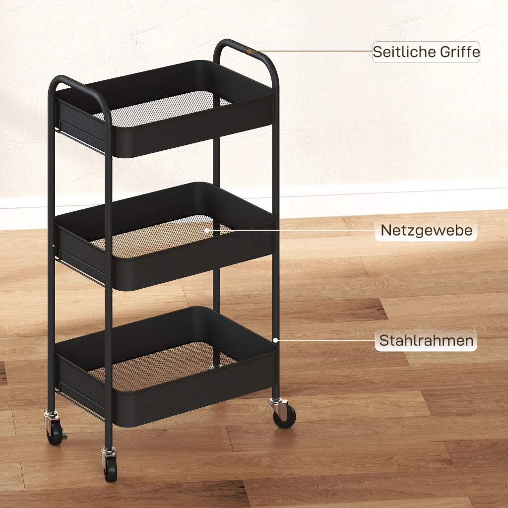 Carrello Cucina 3 Ripiani con Ruote ¨C Xylo ¨C 45x30,6x79 cm Nero