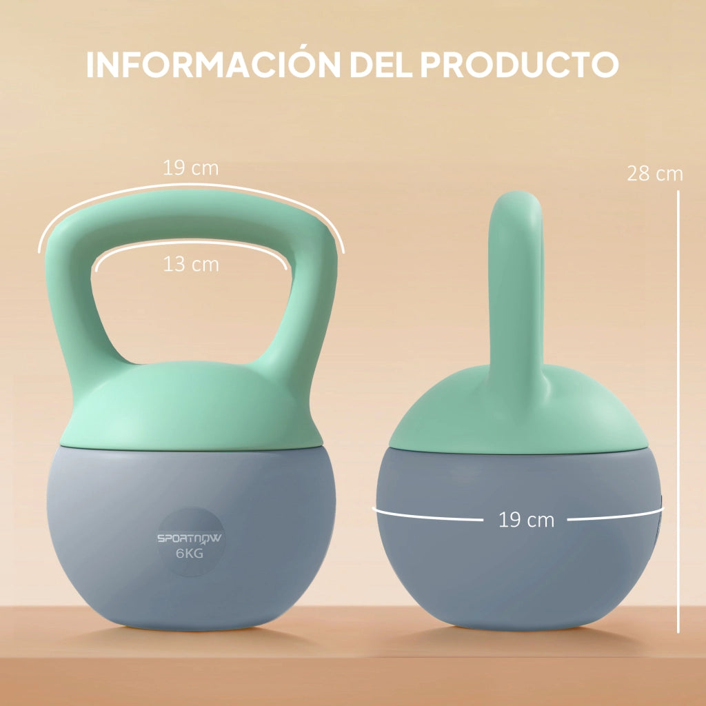 Kettlebell 6 kg ¨C Xylo ¨C Sabbia Metallica Impugnatura Antiscivolo Verde Grigio 19x19x28 cm