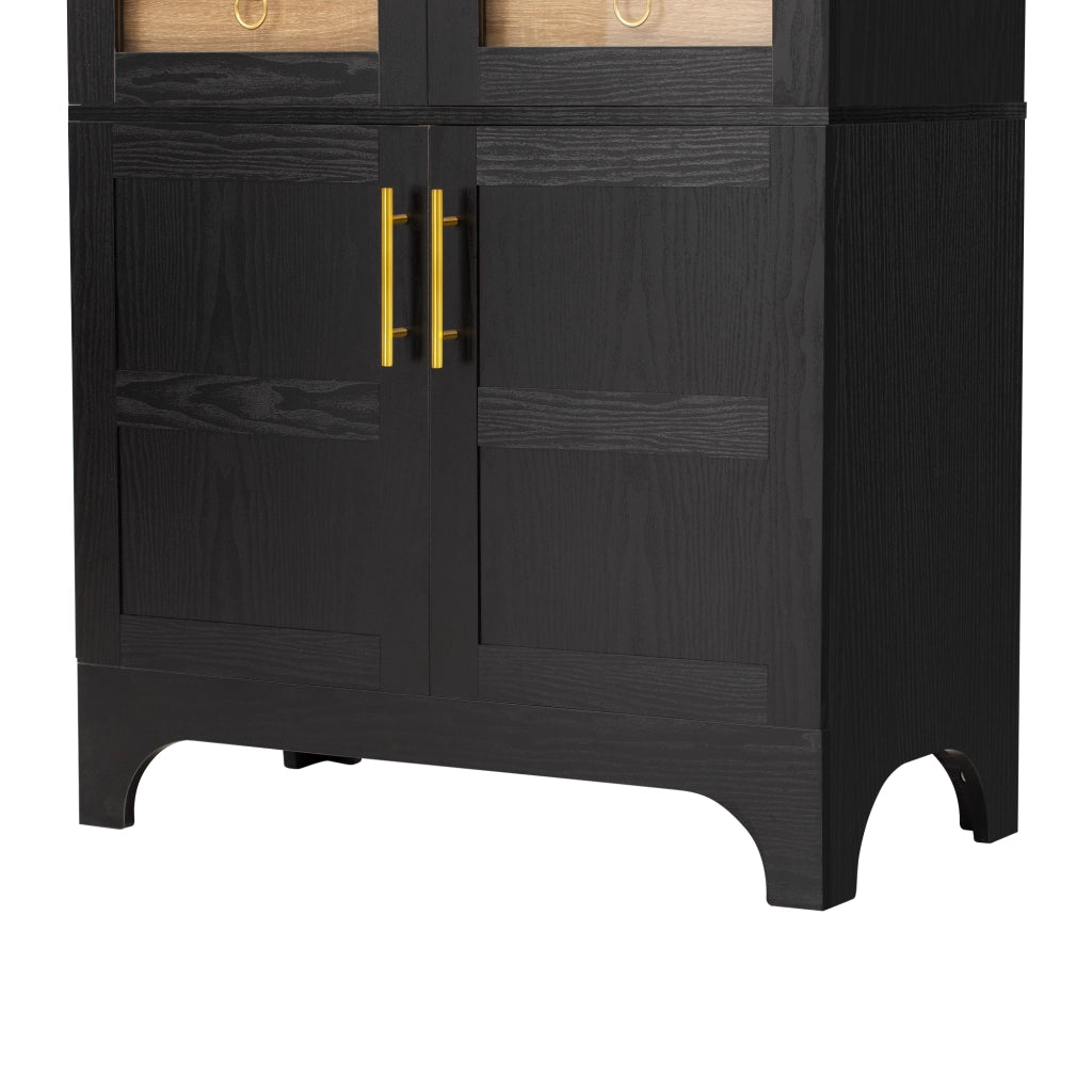 Credenza da cucina con ripiani regolabili; cassetti e ante in vetro rigato MDF nera 76 × 40 × 180 cm