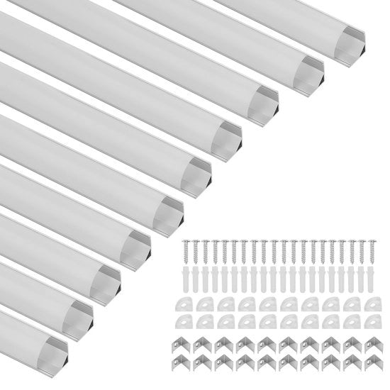 Profilo LED in alluminio - 10 x 1m profilo di montaggio per LED strip - Profilo LED Slim line in forma V - per strisce LED - Profili LED in alluminio - Profilo LED per strisce LED angolare - Completo con coperchio di protezione