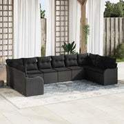 Set Divano da Giardino con archiviazione 10 pcs Nero polyrattan