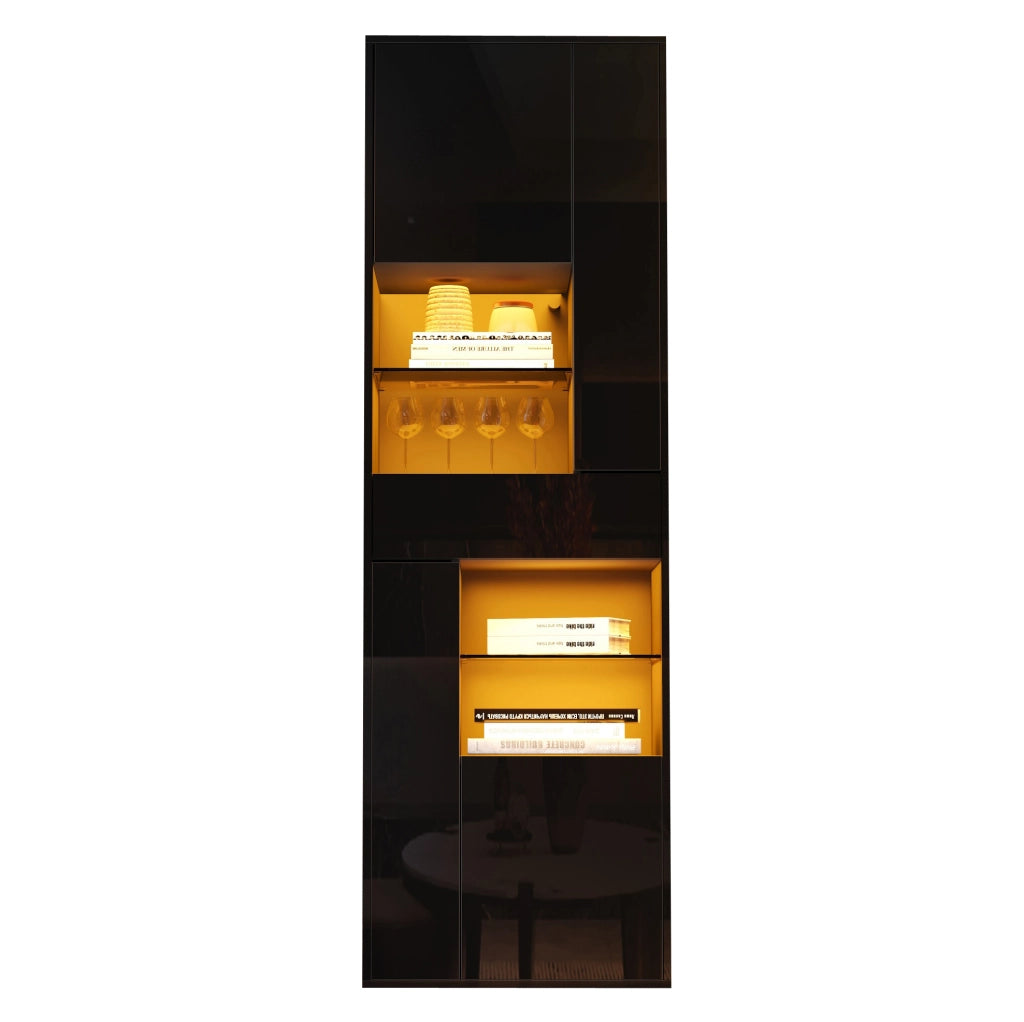 Vetrina alta 55x38x170 cm con LED; 1 cassetto e 4 vani chiusi; nera HOMVRA
