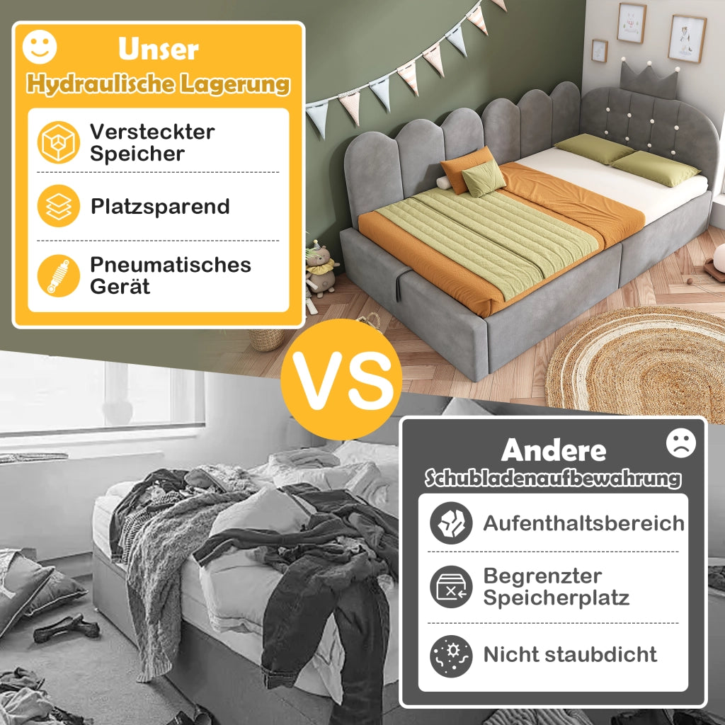 Letto divano 90 × 200 cm 1 posto con contenitore idraulico e schienale imbottito; senza materasso; grigio