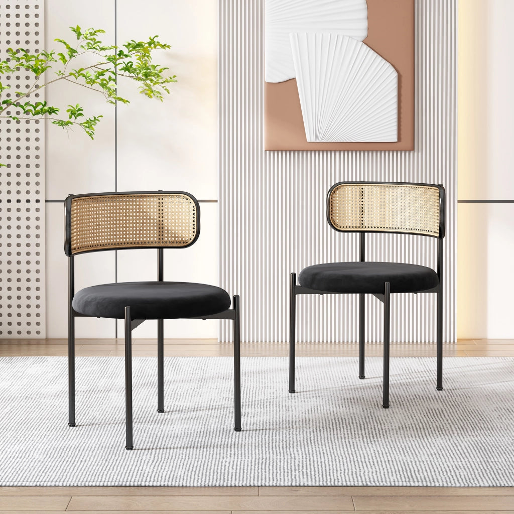 Sedia da Pranzo in Velluto con Gambe in Metallo, Set 2 Pezzi ¨C Xylo ¨C Nero
