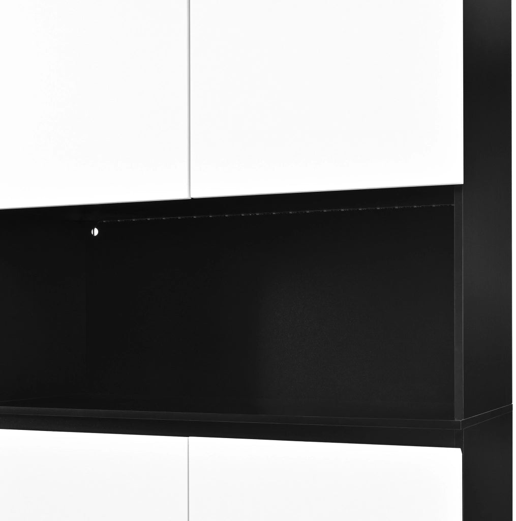 Mobile alto moderno bianco e nero con LED e elementi in vetro