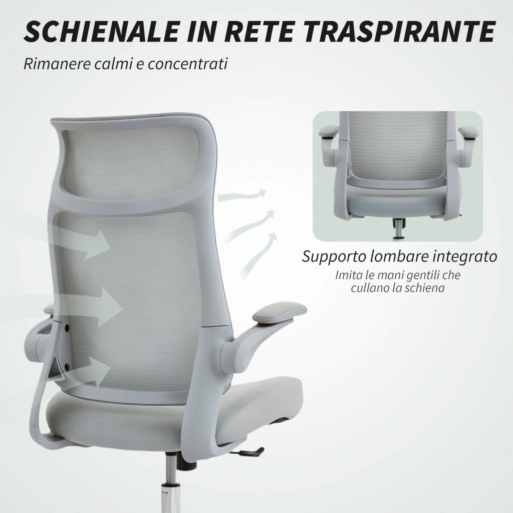 Sedia da Ufficio Ergonomica con Schienale a Rete e Braccioli ¨C Minimal ¨C Grigio