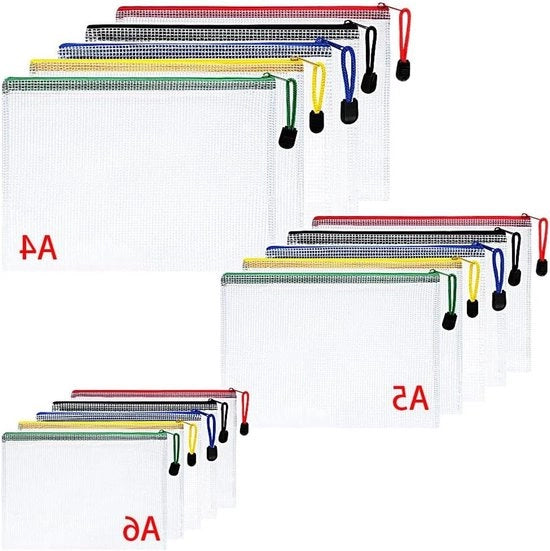 Portefuili in plastica 15 pezzi A4 A5 A6 borse a rete per documenti portafoglio