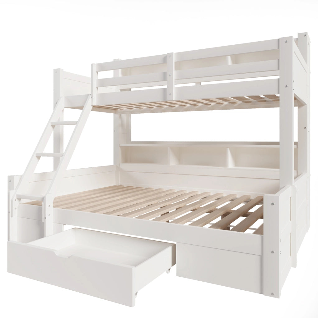 Letto a castello bambini 90x200 + 140x200 cm in pino bianco con LED