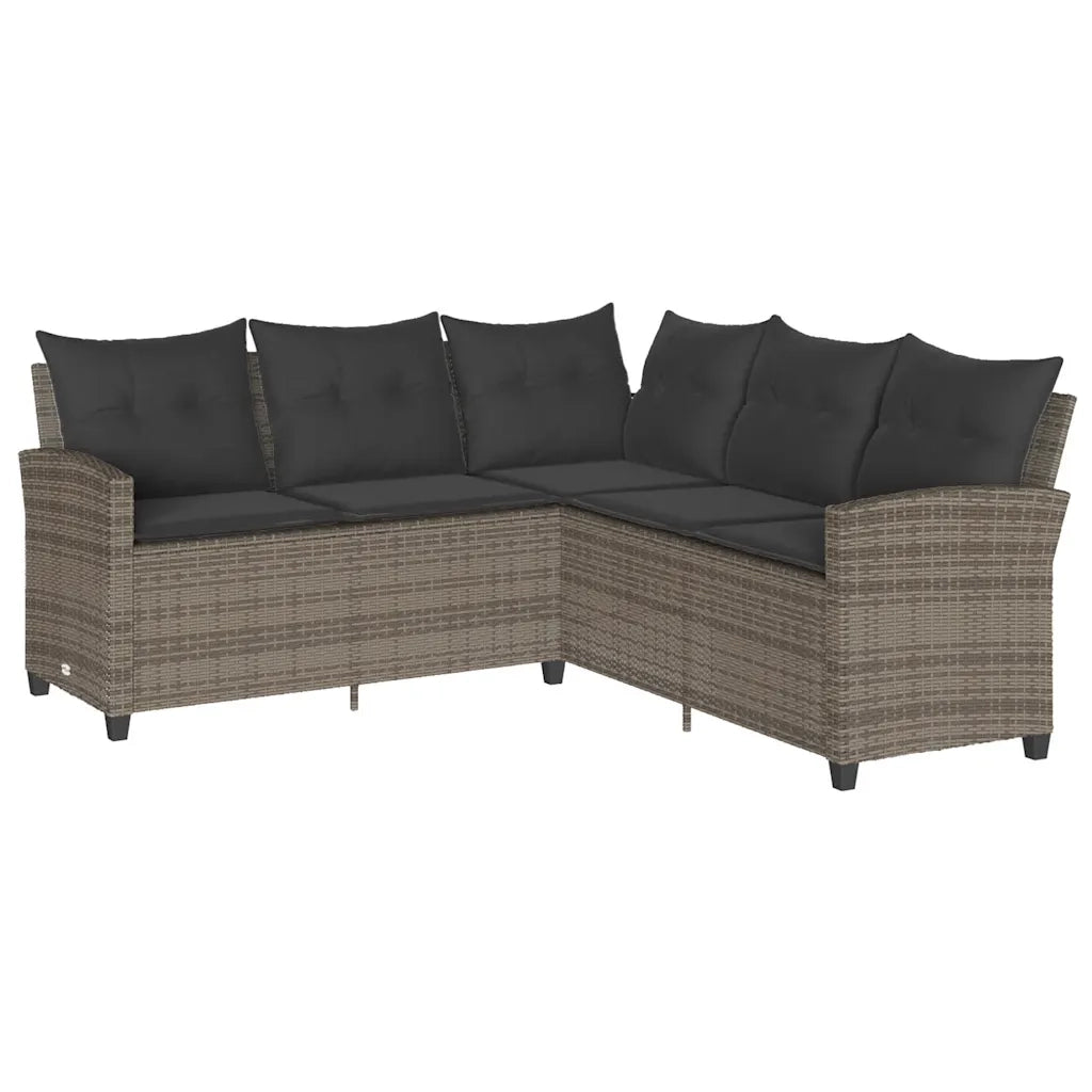 Divano a Forma di L con Cuscini-Sofa con Cuscini in Polyrattan Grigio 160792