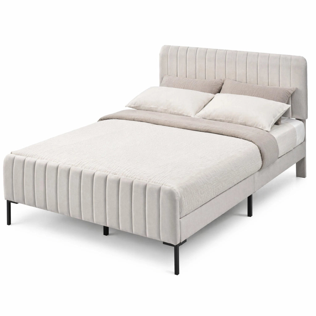 Letto imbottito 160x200 cm grigio-beige con rete e testiera regolabile