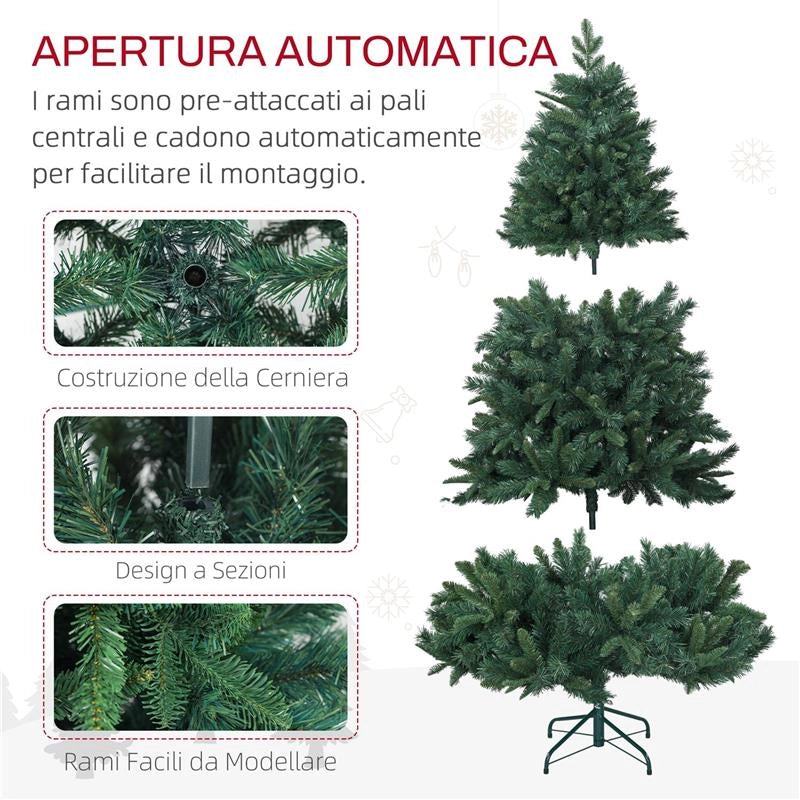 ALBERO DI NATALE ARTIFICIALE 180CM CON 1061 RAMI E BASE IN METALLO, VERDE