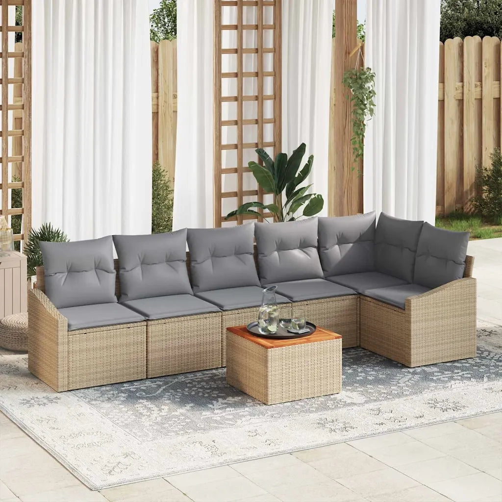 Set Divano da Giardino con cuscino 7 pcs Beige polyrattan 3347840