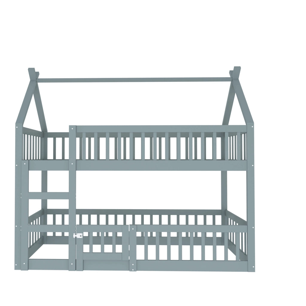 Letto a castello per bambini 90x200 cm con scala integrata e porta grigio