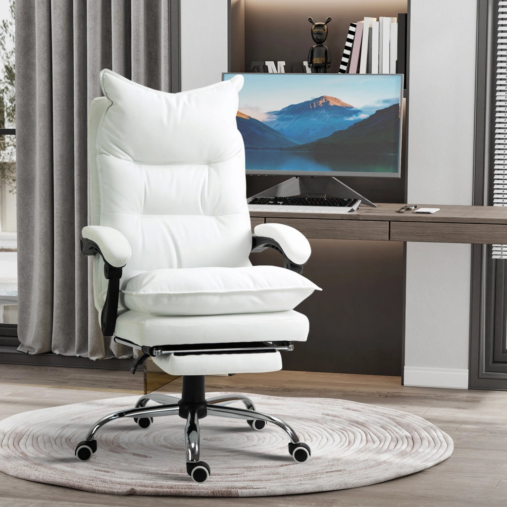 Sedia da Ufficio Ergonomica Reclinabile ¨C Minimal ¨C Finta Pelle, Imbottita, Bianco