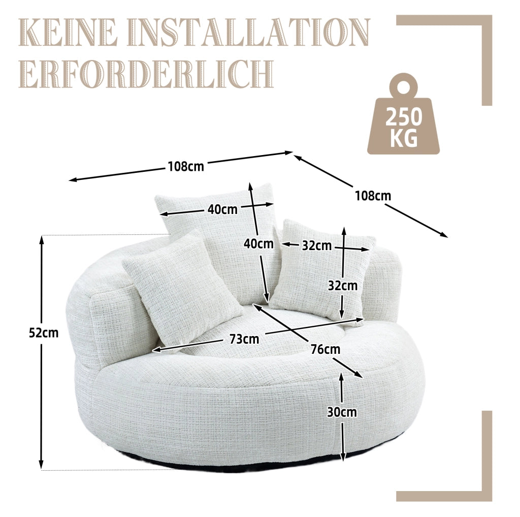 Poltrona sacco oversize in ciniglia beige 108x108x52 cm HOMVRA
