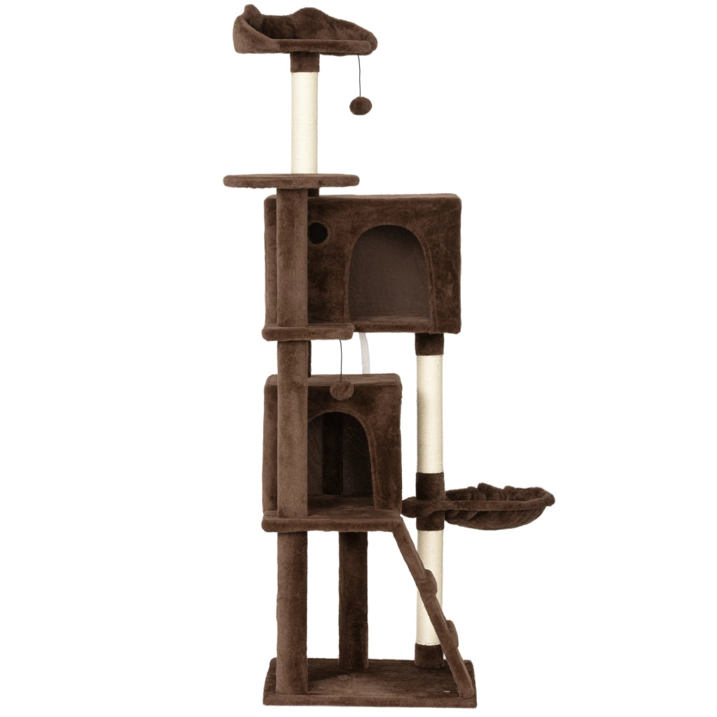 Albero tiragraffi per gatti con piattaforme, letto, amaca e scale ¨C zephmum ¨C marrone, 160 cm