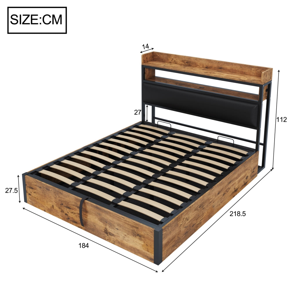 Letto matrimoniale 180x200 cm con contenitore idraulico, USB, testiera imbottita, nero