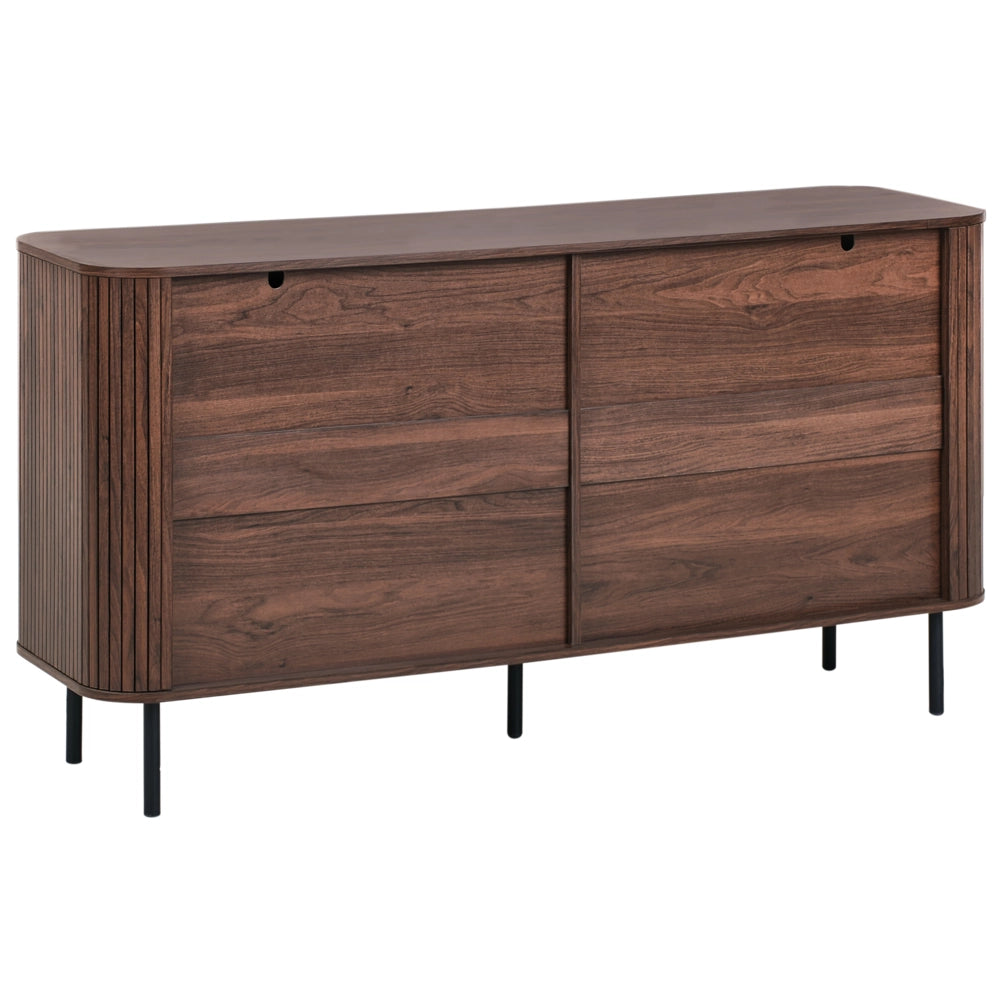 Cassettiera con 6 cassetti MDF legno chiaro gambe in metallo stile retrò