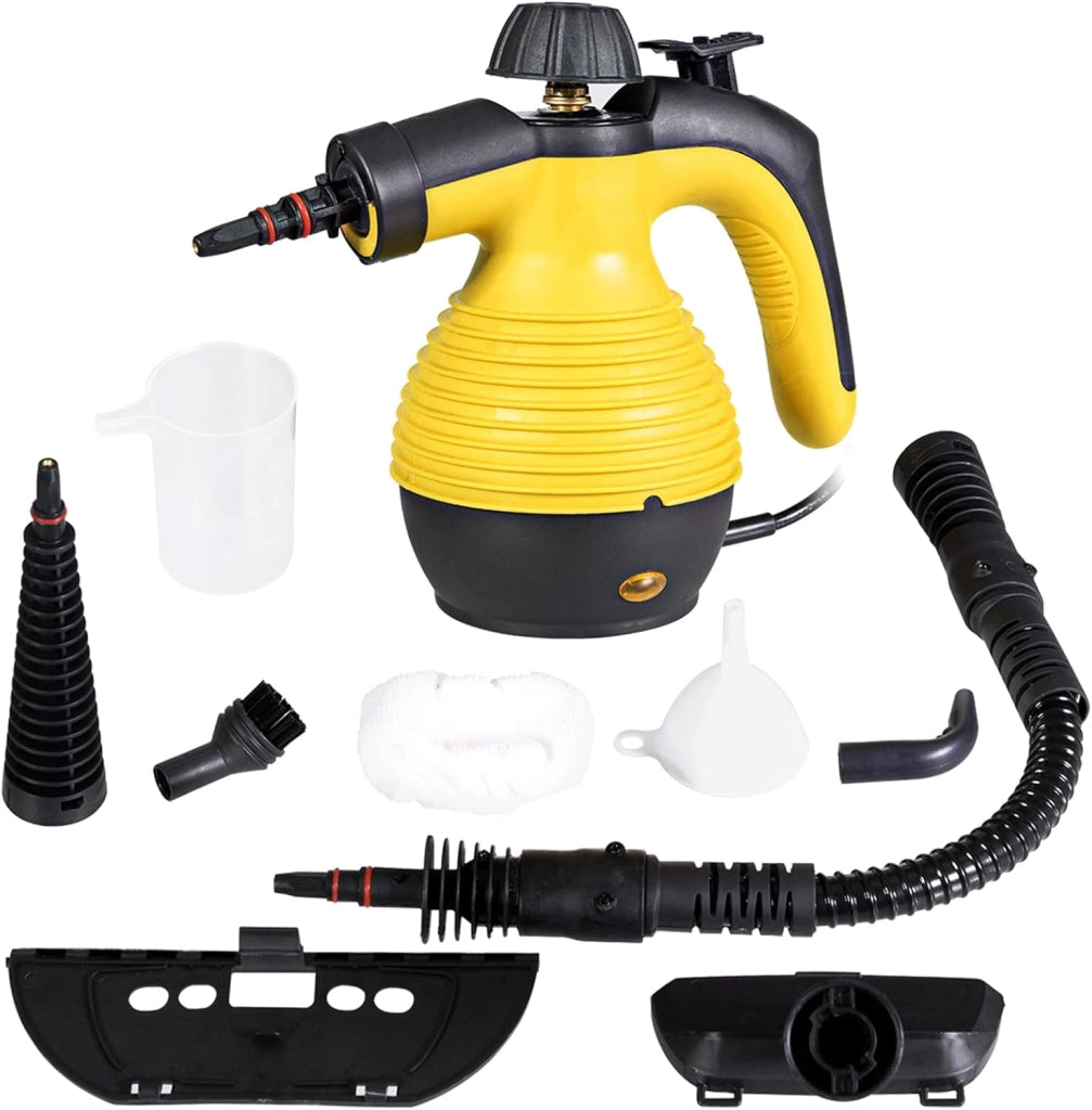 Pulitore Vapore 350 ml, Pulitore a Vapore Portatile Multiuso 3 Bar, con 9 Accessori (Giallo)