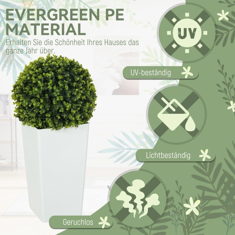 Piante artificiali 2 pezzi con sfere di fogliame in plastica resistente ai raggi UV verdi Ø 32 × 65 cm con vaso