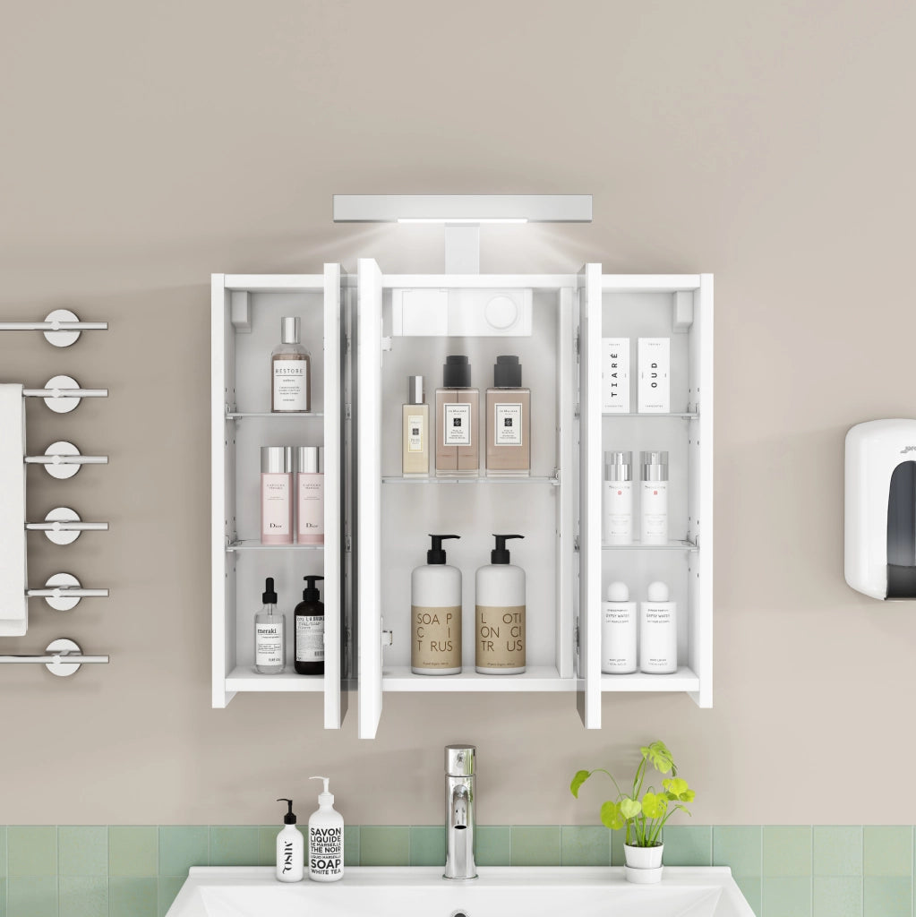 ARMADIETTO A SPECCHIO da Parete 60 cm 3 Ante LED Bianco