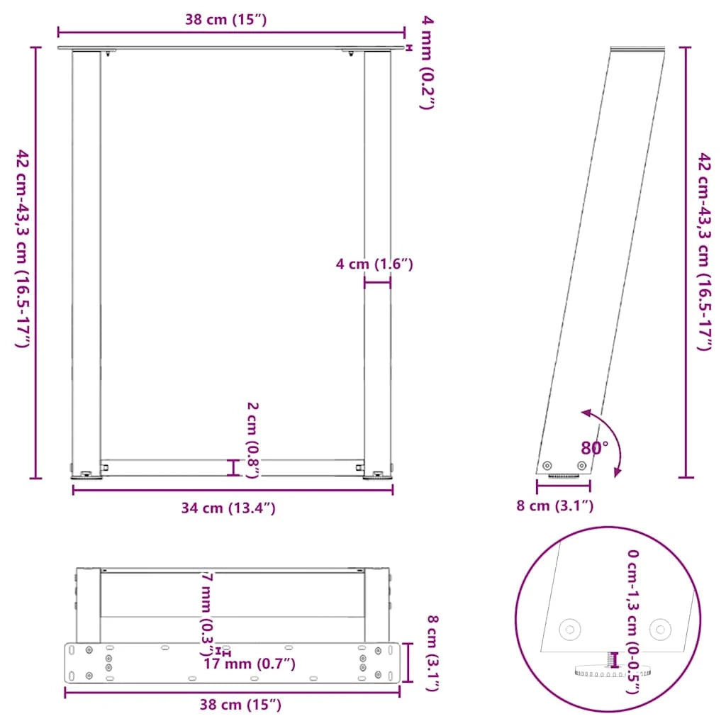 Set di 2 gambe per tavolino da caffè angolate dal design moderno 38 x 43 cm in acciaio antracite 02_0057046