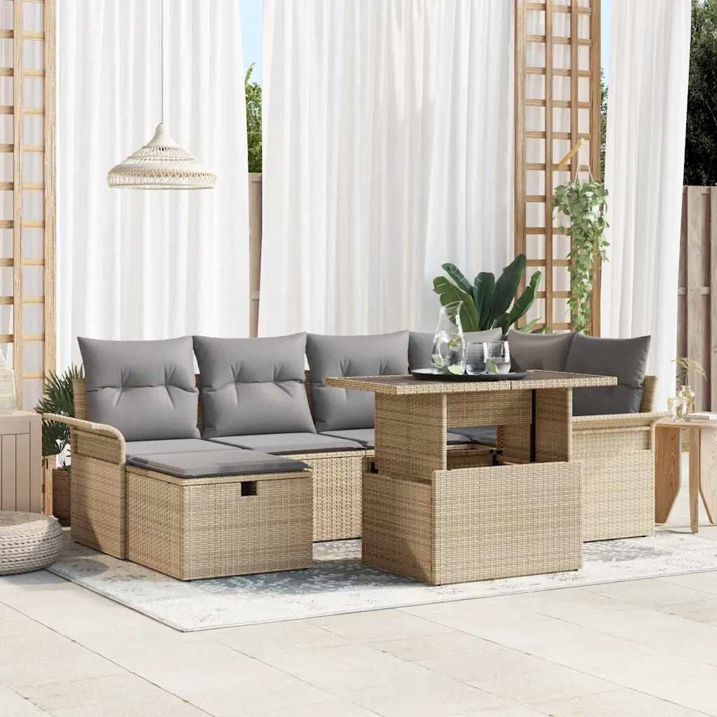 Set Divano da Giardino con cuscino 7 pcs Beige polyrattan 3359677