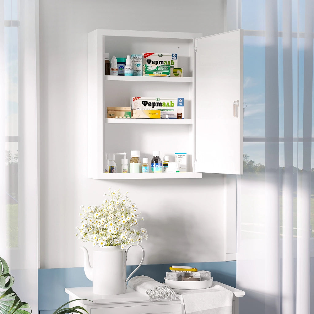 Armadietto Medicinali da Parete ¨C Xylo ¨C Acciaio Bianco con 3 Ripiani 40x15x53,5 cm