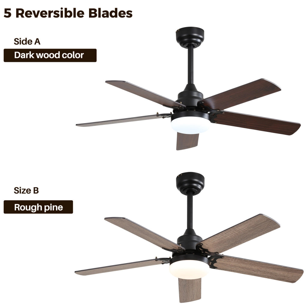 Ventilatore da soffitto ULEVR 42 pollici con LED 18 W, telecomando, motore DC reversibile, nero opaco