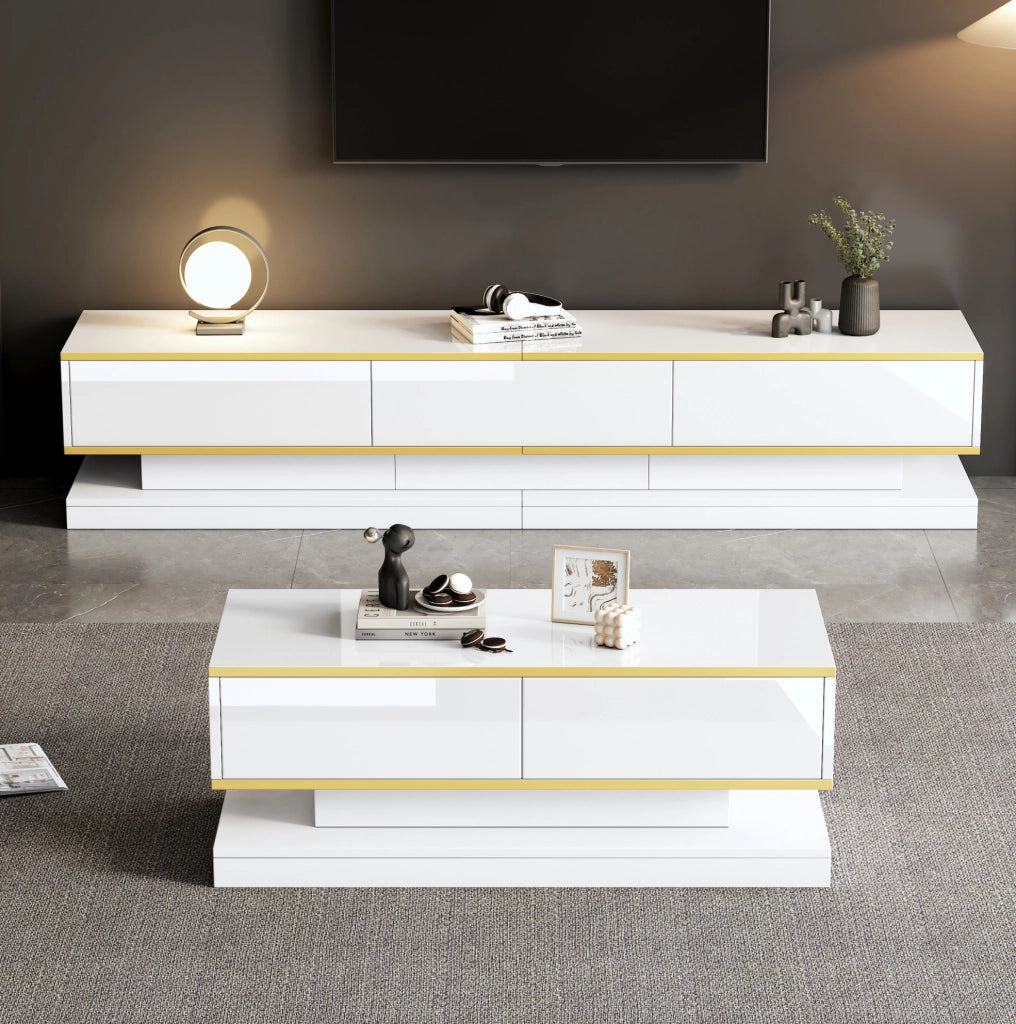 Set mobile TV e tavolino 200x40x40 cm bianco con contenitore