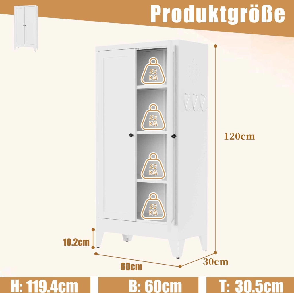 ARMADIO Dispensa in Metallo Bianco 120x60x30 cm con 3 Ripiani