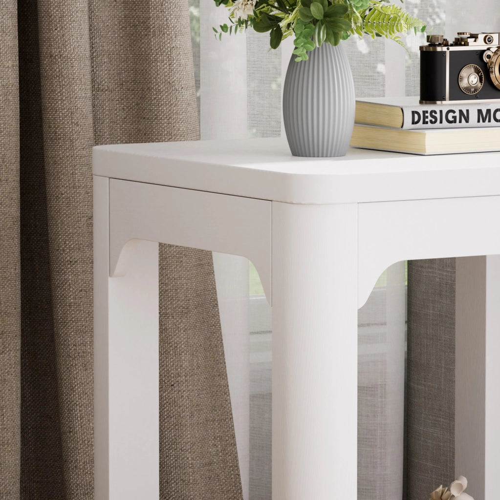 Set di 2 Tavolini Laterali Bianchi con Piano da 3 cm e Doppio Ripiano, 50x40x60 cm