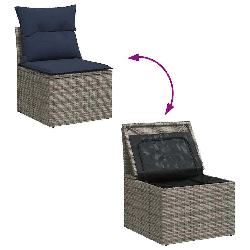 Set Divano da Giardino 9 pz con Cuscini Grigio in Polyrattan 3327302