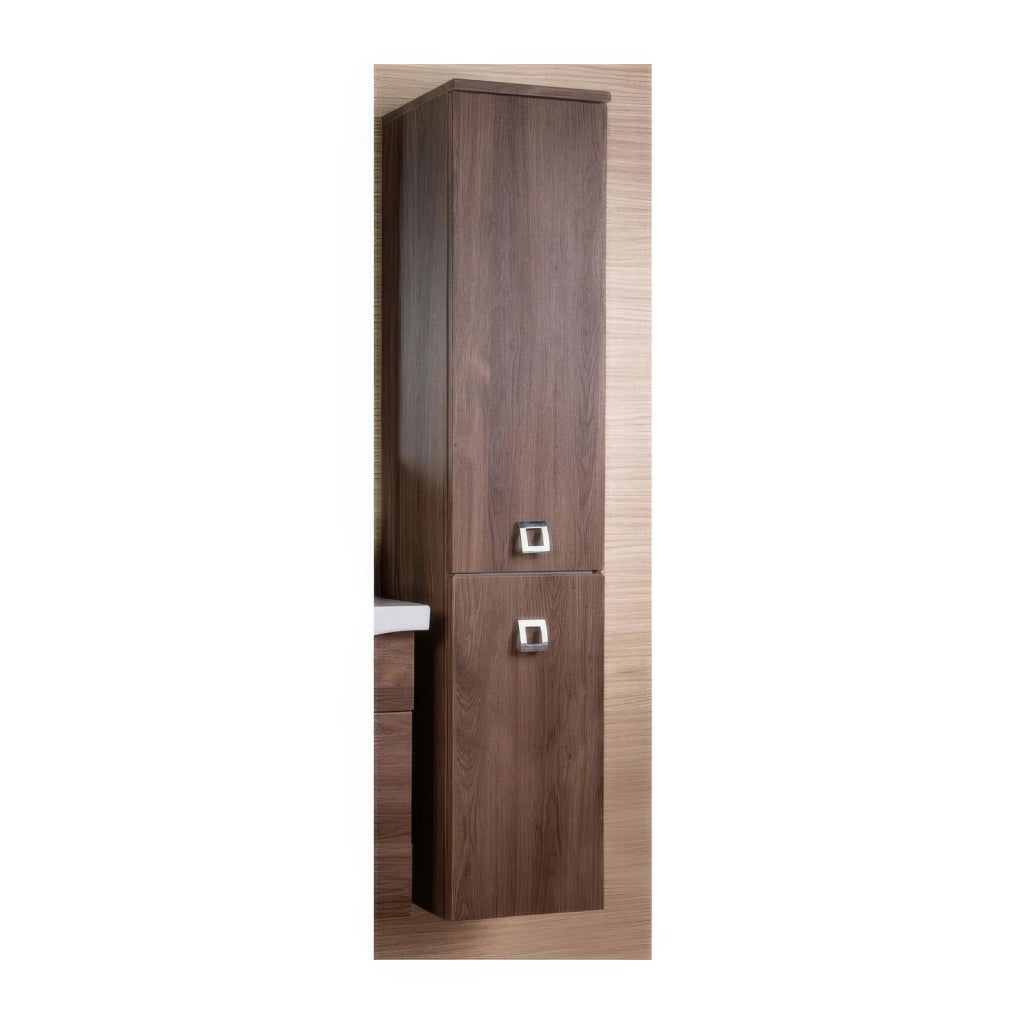 Colonna Bagno Sospesa 2 Ante 33 x 33 x 145 cm in MDF Rivestito in PVC Noce Brillo