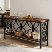 Consolle con ripiani aperti in pannelli di particelle e acciaio nero e marrone rustico 160 × 29.5 × 80 cm