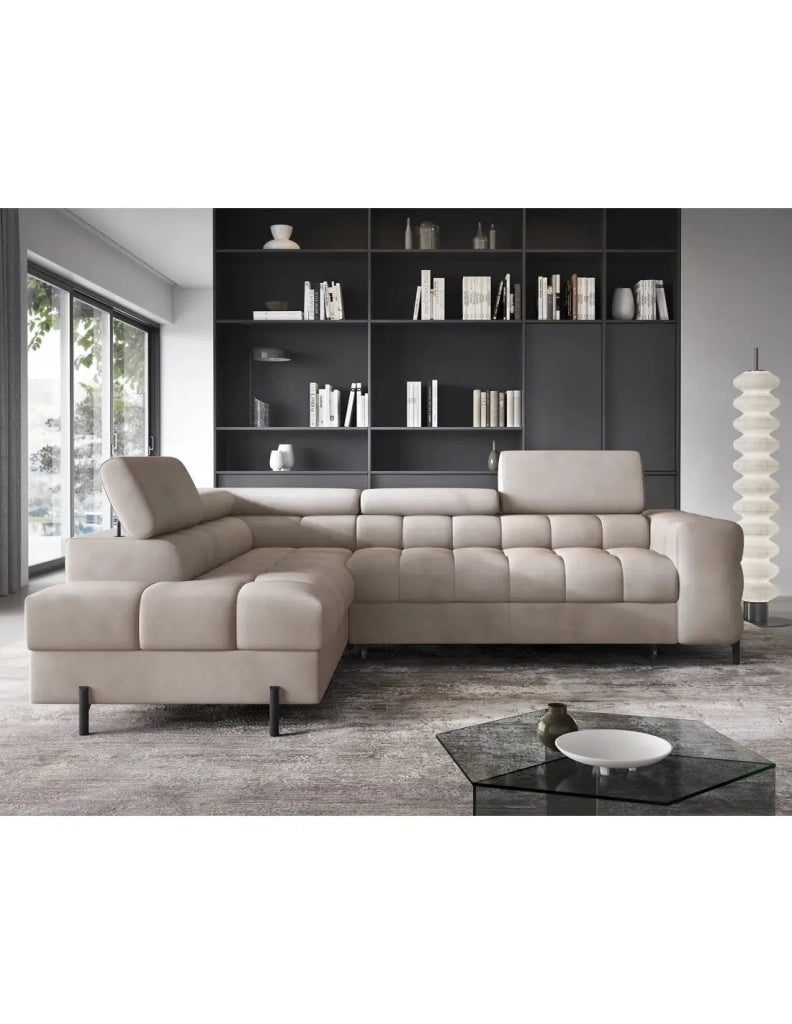 Divano letto Beige FERRUM 5 posti angolo sinistro salotto familiare 276x93x200cm