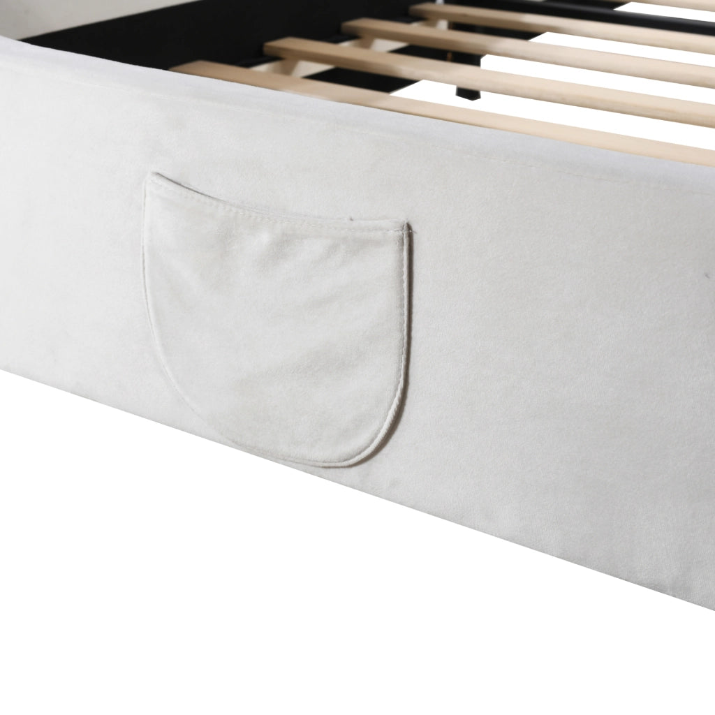 Letto per bambini a forma di orso 90 x 200 cm; imbottito in velluto bianco
