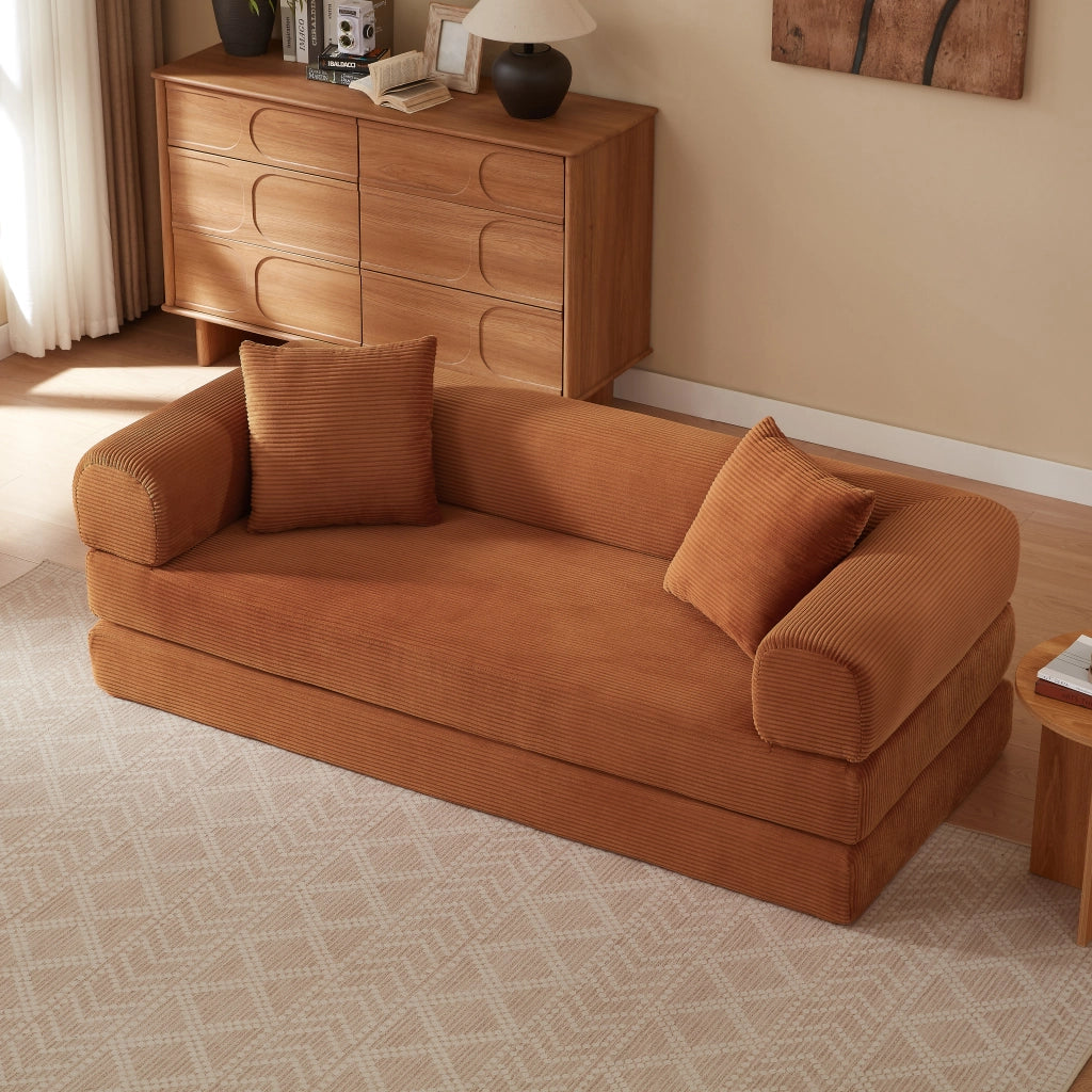 Divano letto modulare convertibile con schiuma fredda e velluto traspirante in terracotta