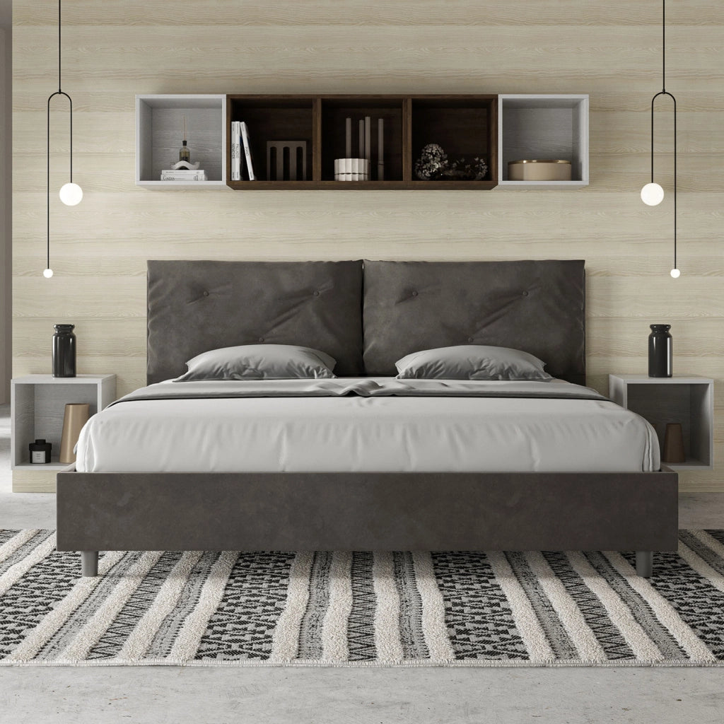 BS COM Letto matrimoniale king size senza rete imbottito 200x210 microfibra grigio