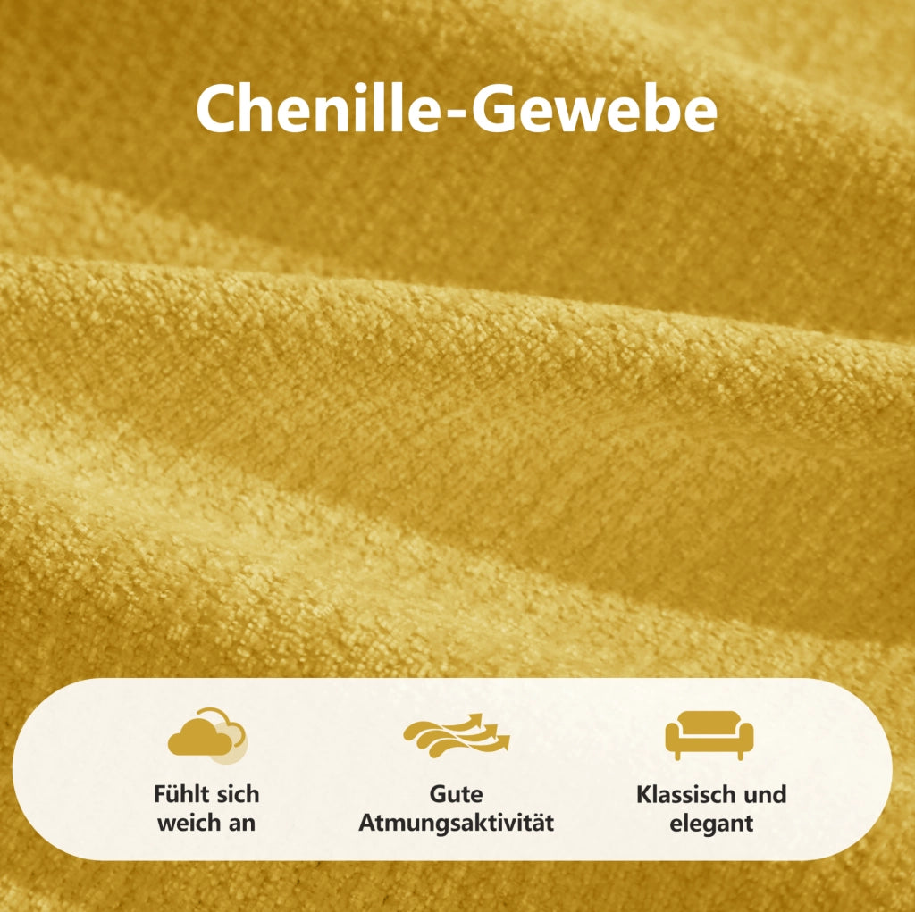 Divano modulare a 2 posti a forma di L in Chenille giallo senza struttura con pouf, ideale per soggiorni e appartamenti