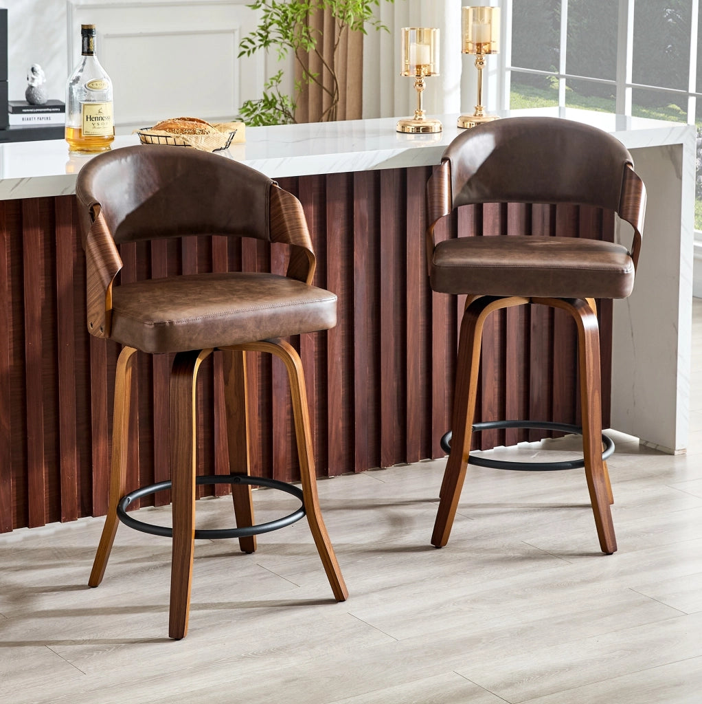 Set di 2 sgabelli da bar ULEVR con schienale, altezza seduta 66 cm, legno e similpelle marrone