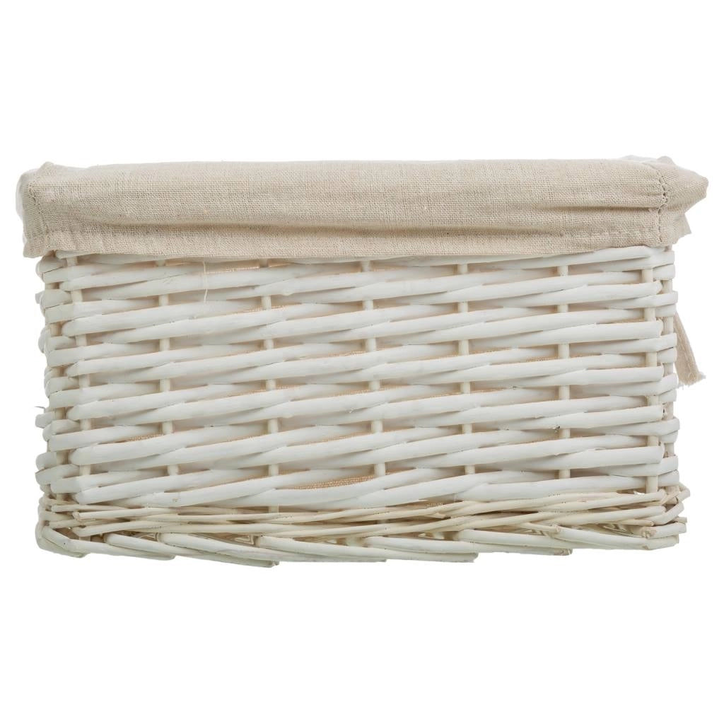 Set di 3 cestini in vimini bianchi foderati