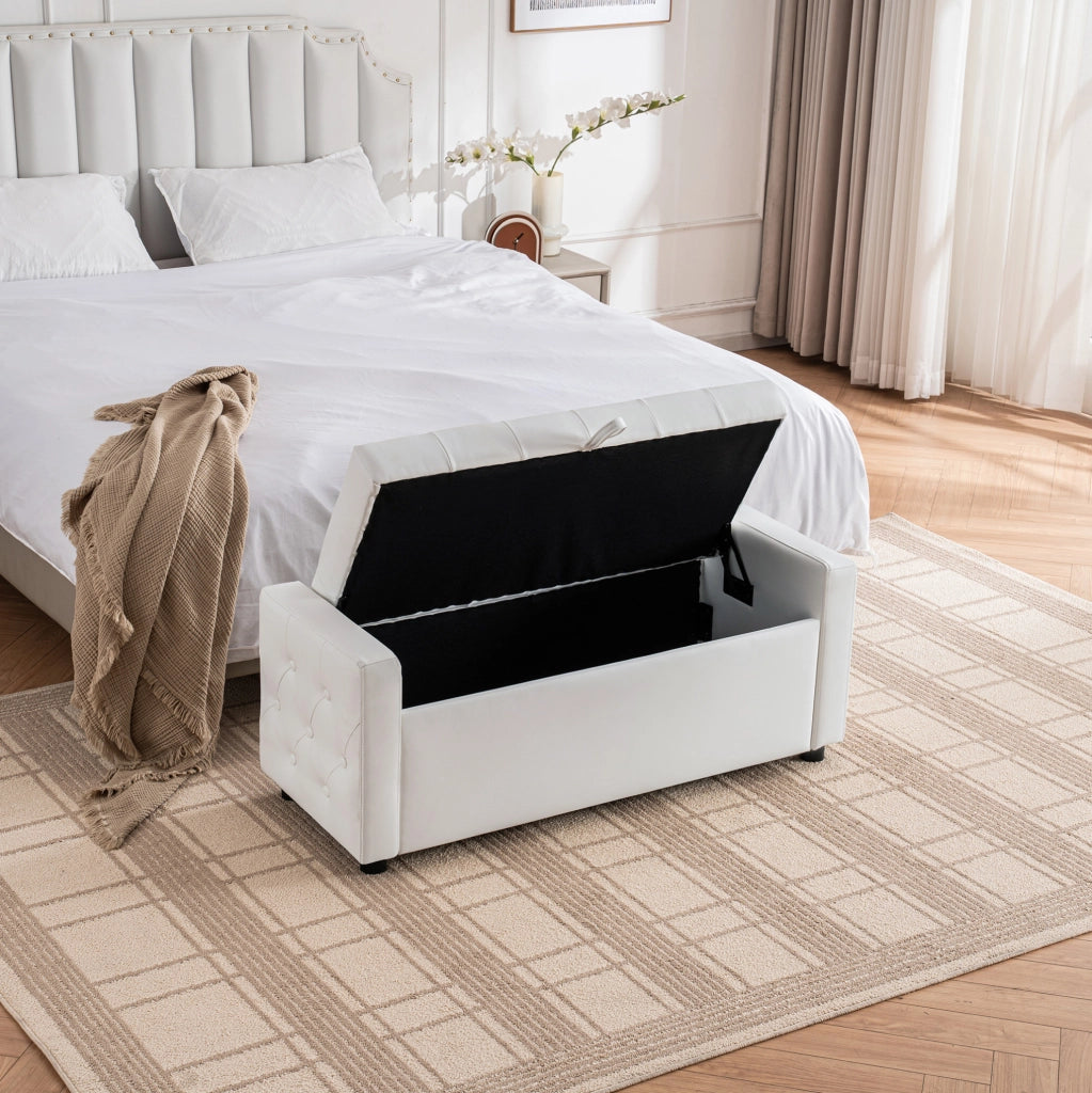 Panca Contenitore Rettangolare in Ecopelle con Rivestimento Capitonné, 122x45x47 cm, per Camera e Ingresso