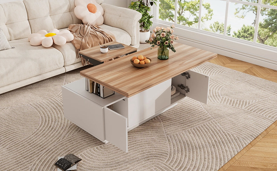 Tavolino da Salotto Sollevabile con Contenitore Nascosto Bianco e Legno