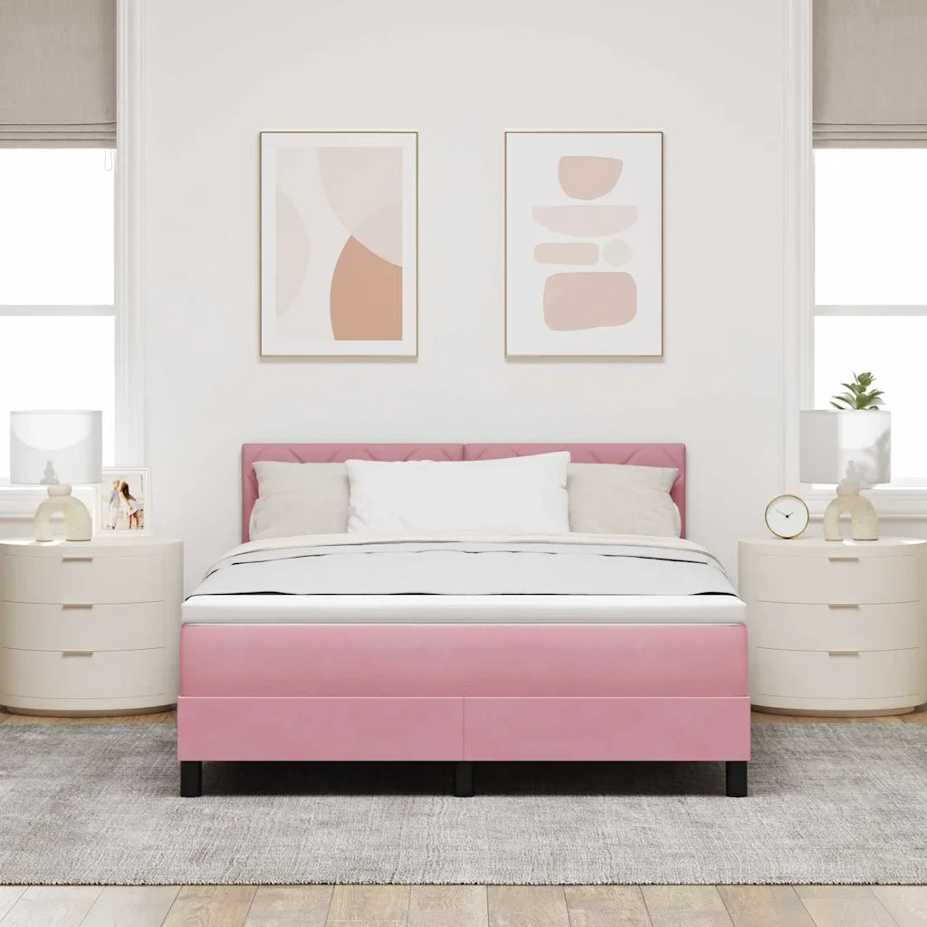 Letto a Sorgente LED con materasso Rosa 160 x 200 cm Velluto