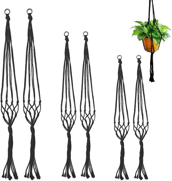 Pacchetto di 6 vasi da piante in macramé, vasi da piante appesi in cotone, vasi da piante appesi, sospensioni, vasi da piante per soffitti interni ed esterni, balconi e decorazioni per muri