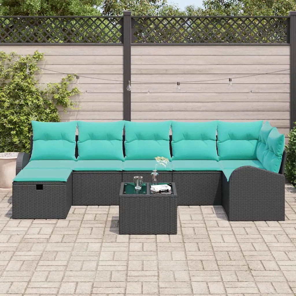 Set Divano da Giardino con cuscino 8 pcs Nero Poly Rattan 3360447