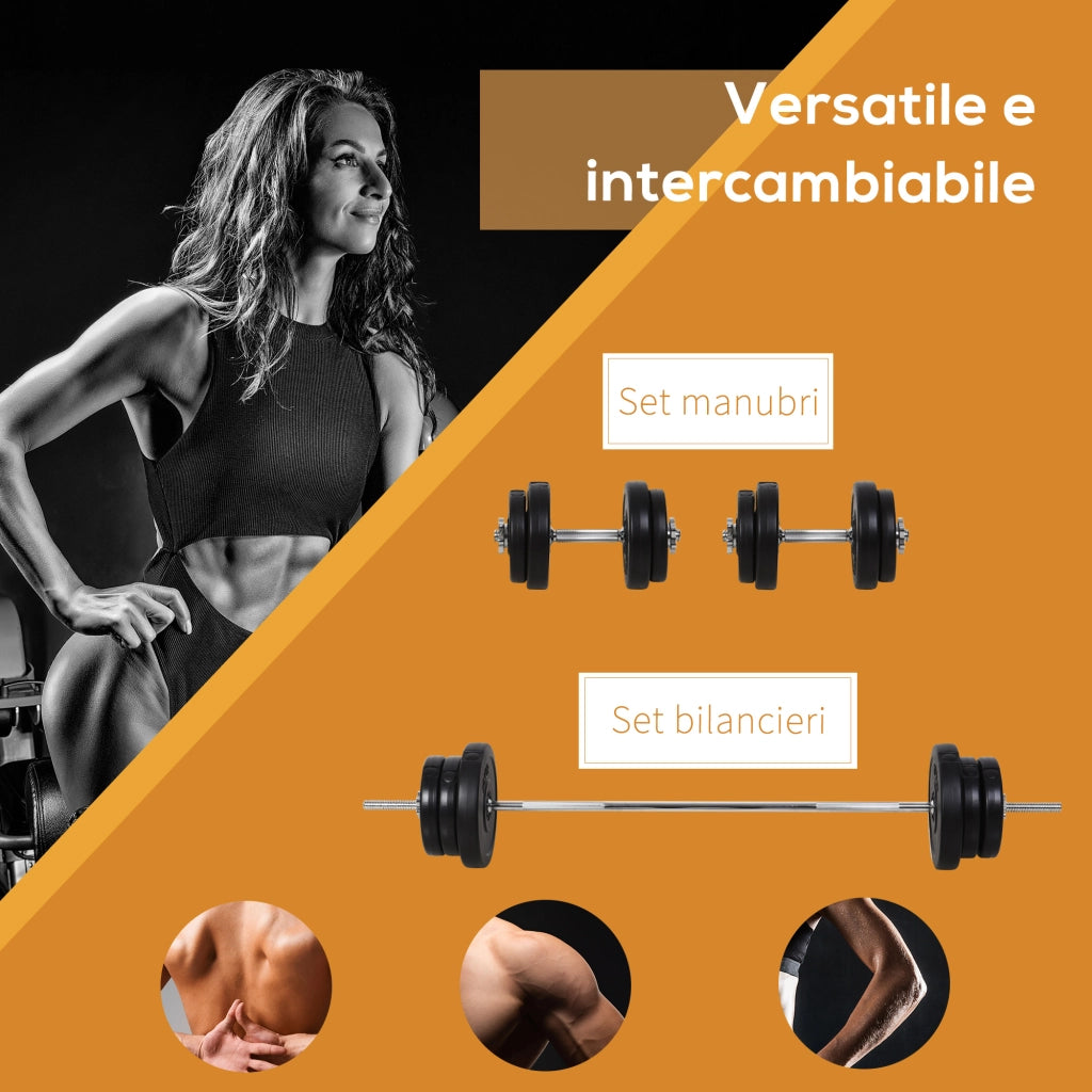 Set Bilanciere e Manubri 65kg ¨C Xylo ¨C 14 Dischi Acciaio e Plastica